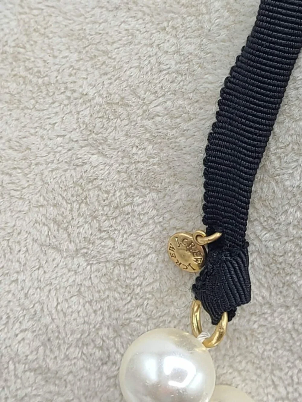 J Crew Faux Pearl Necklace with Black Ribbon Tie